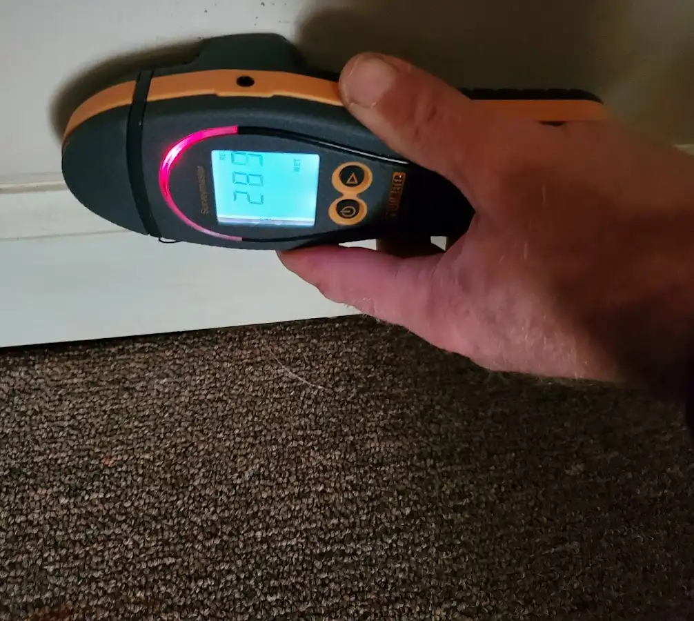 Moisture detection at baseboard during Storm Damage Restoration in Claremont
